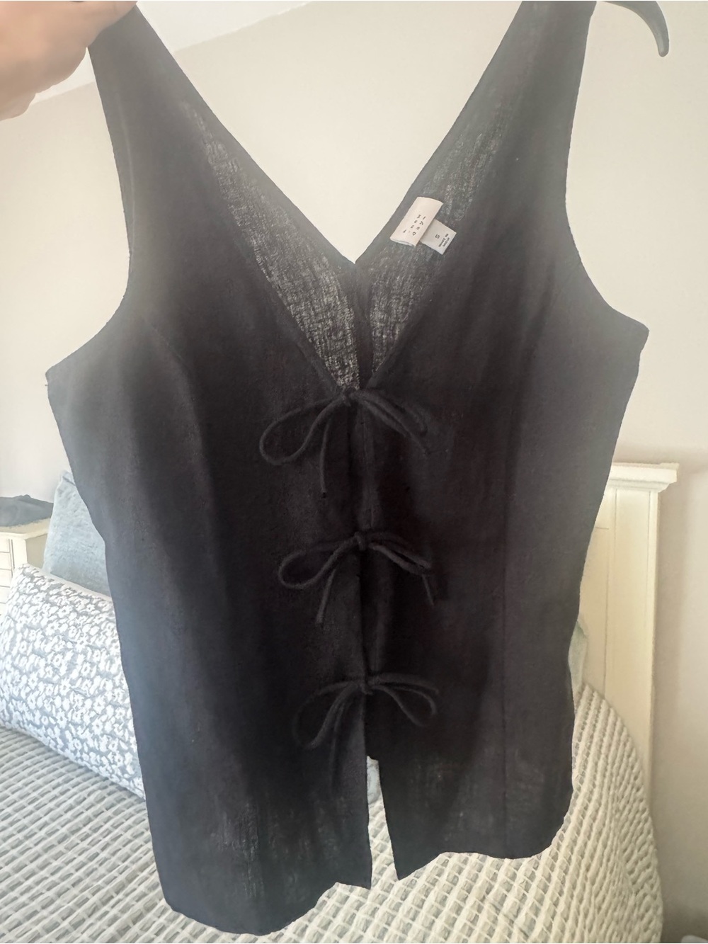 Black Tie-Front V-Neck Women's Top